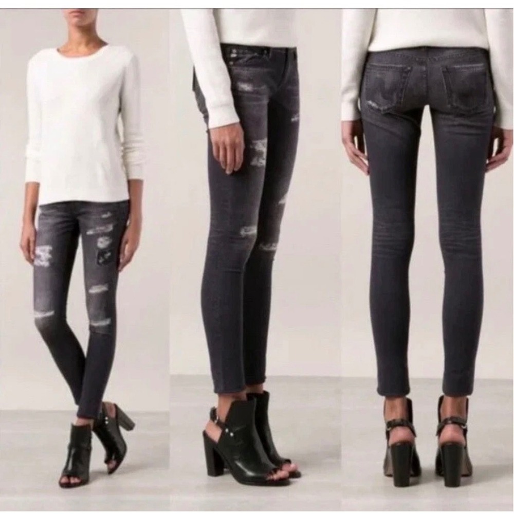 AG Adriano Goldschmied Digital Luxe Leggings Printed Distressed‎ Black Skinny 27